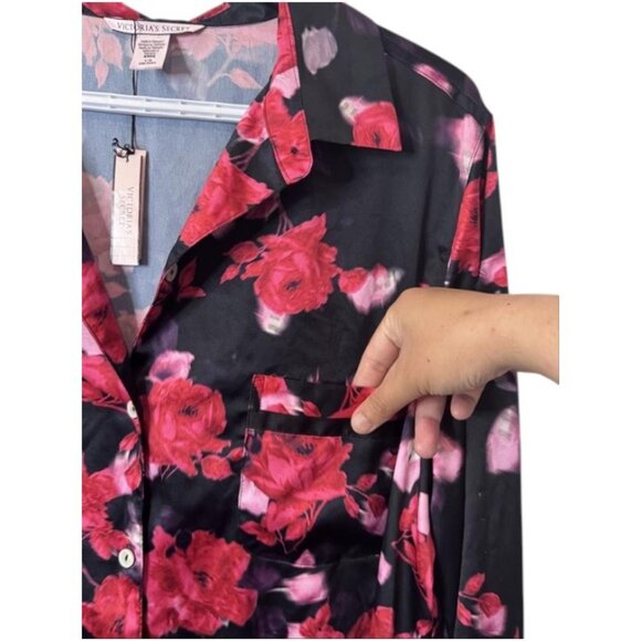Victoria's Secret black and red floral one piece pajama top size L NWT - Picture 3 of 8